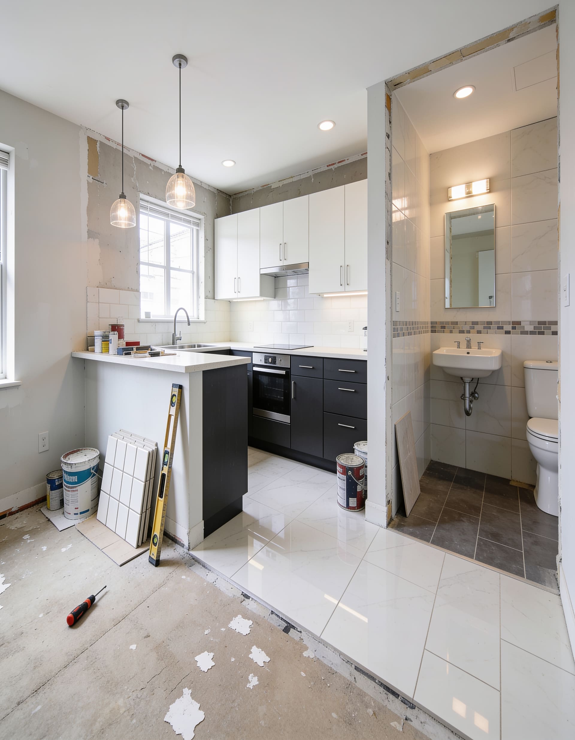 Refreshed bathroom and kitchen prepared for a new tenant